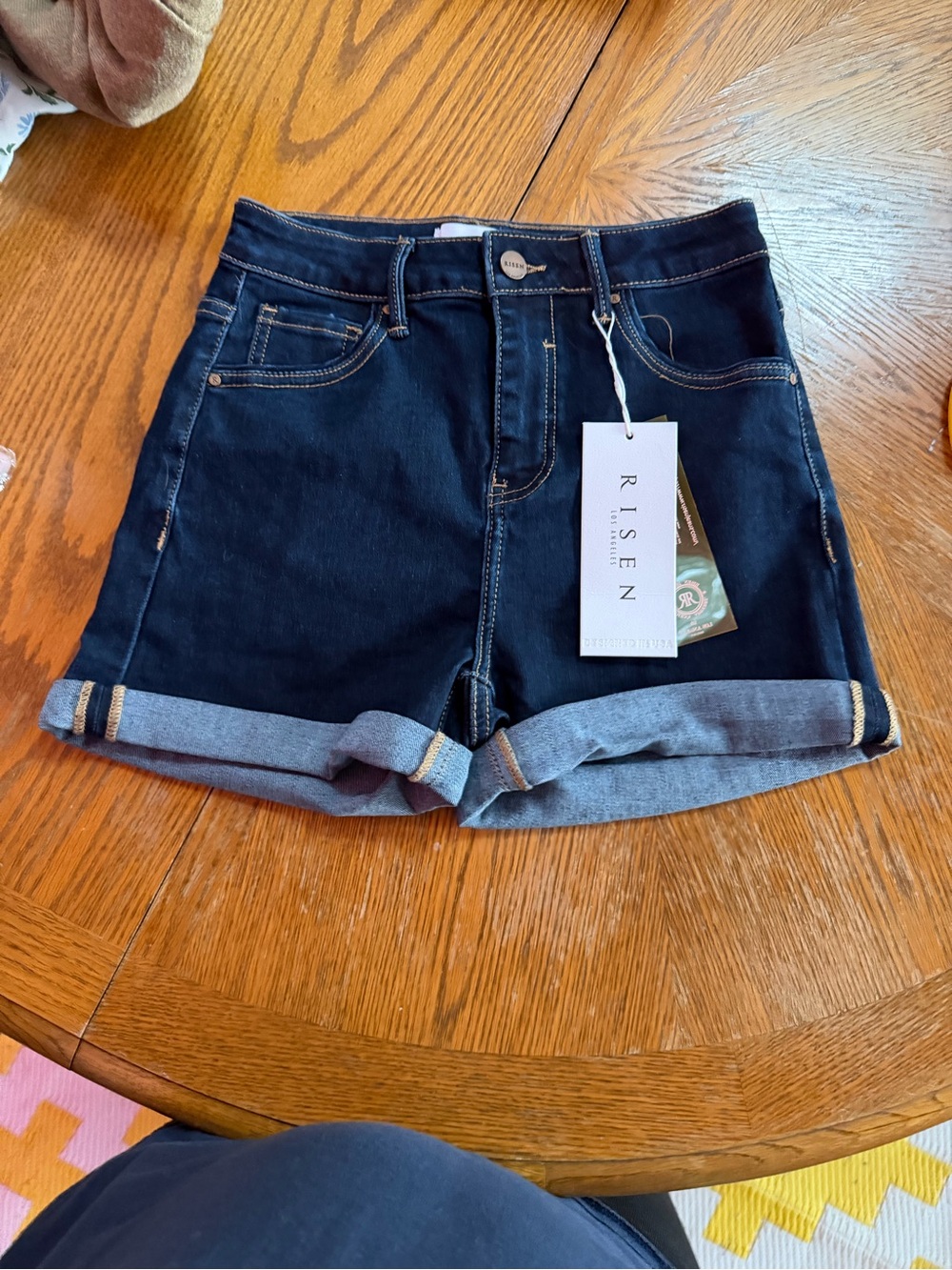 RISE High-Rise Dark Indigo Rolled Cuff Jean Shorts
